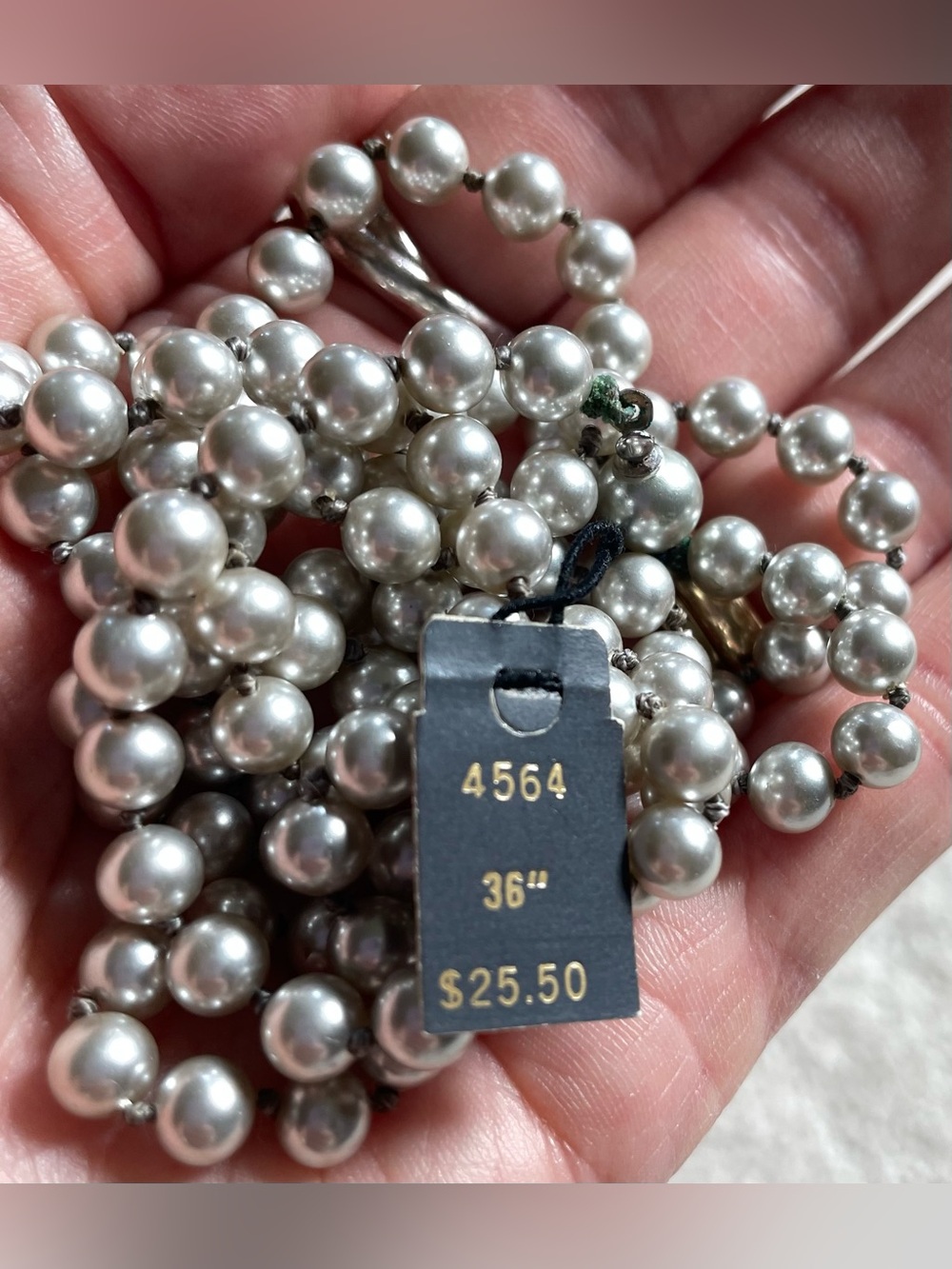 Vintage 1970s Trifari Gray Faux Pearl Strand Necklace NWT